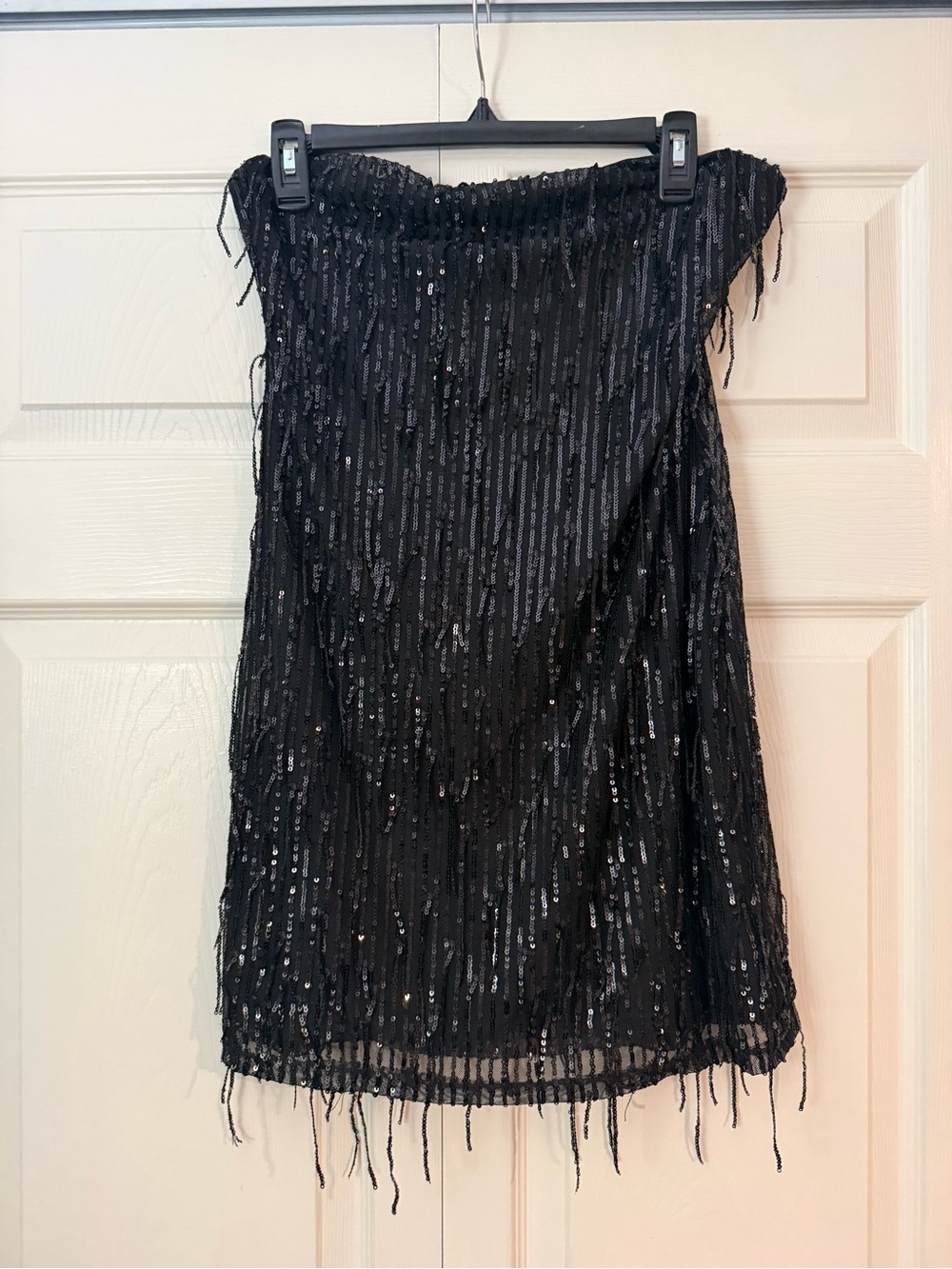 Black Sequin Strapless Mini Dress